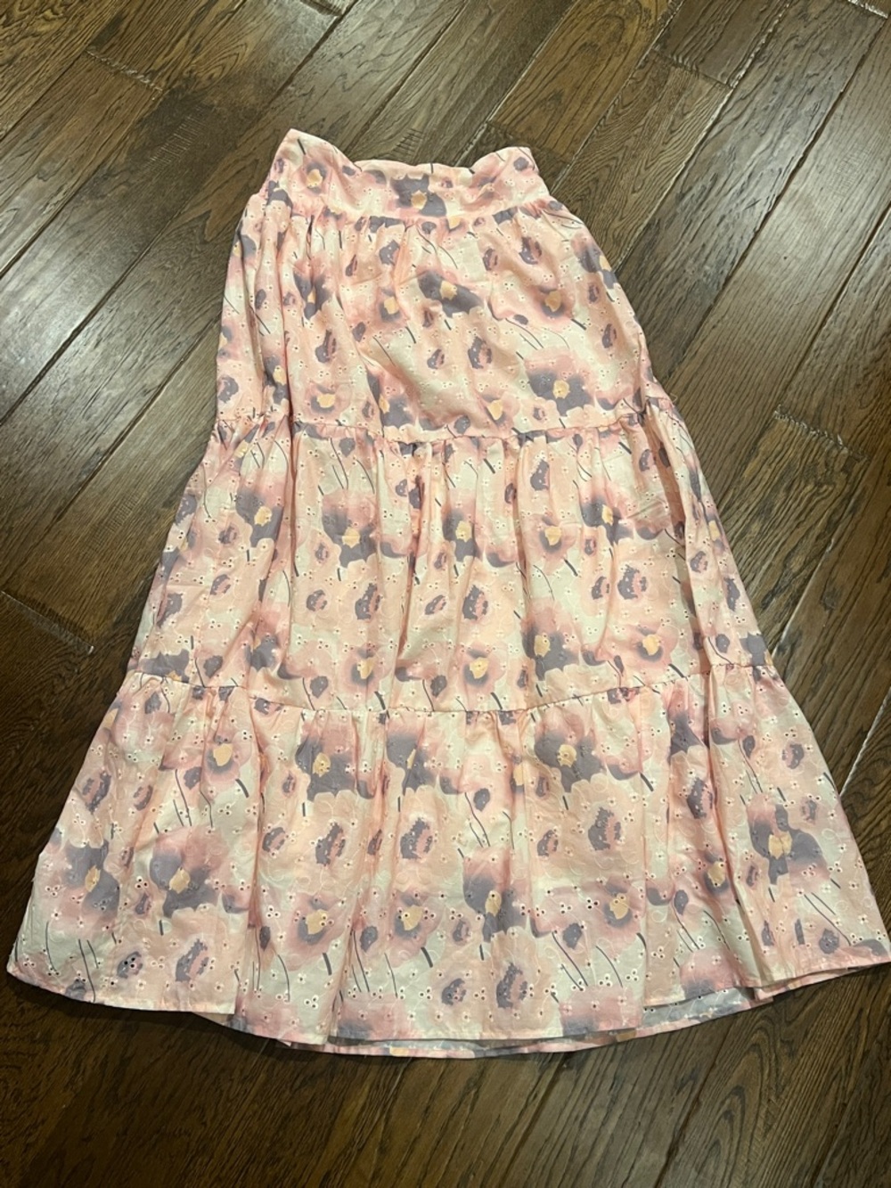 Storia Pink Floral Tiered Maxi Skirt